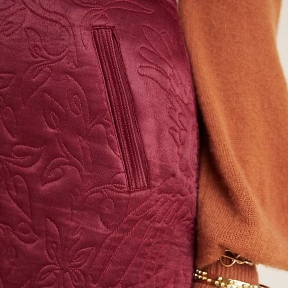 Maeve X Anthropologie Beatrice Burgundy Floral Quilted Mini Skirt, Sz. 10 - Picture 5 of 15